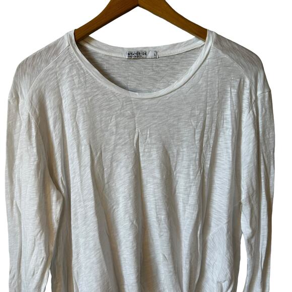 Stateside New Women's Pima Cotton Long Sleeve Side Twist T Shirt White Large USA - Picture 3 of 6